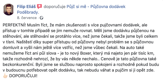 Půjč si mě - Půjčovna dodávek Poděbrady - Hodnocení  - 7